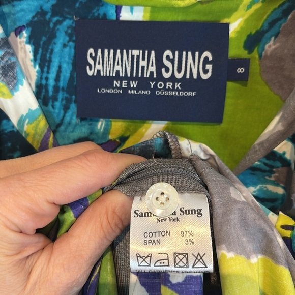 Samantha Sung sleeveless colorful belted green/blue midi dress size 8 - Picture 12 of 12